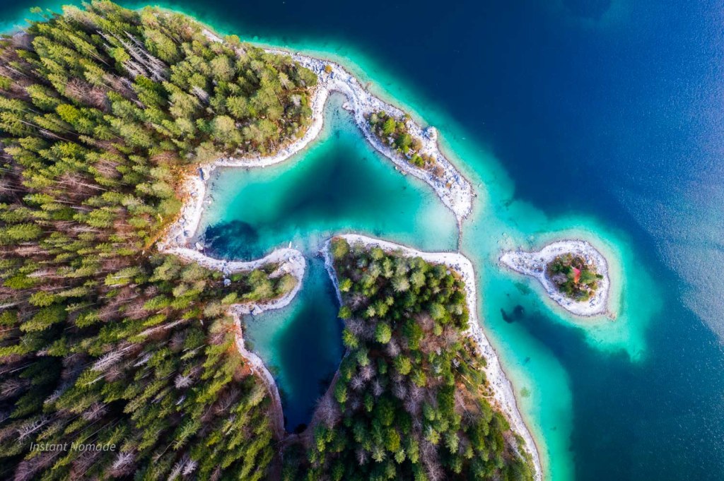 vue aerienne lac eibsee baviere