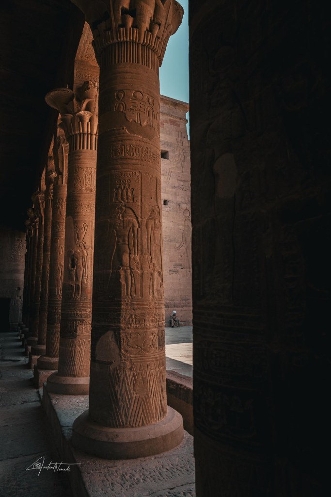 colonnes et gardien temple philae egypte